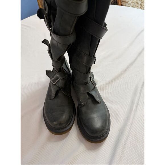 Dr Doc Martens Phina Leather Combat Moto Boots Size 8 Walking Dead Goth Raver - Picture 4 of 13
